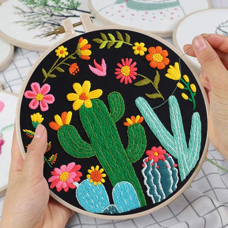 Nuberlic 3 Pack Embroidery Kit for Beginner Adults, Stamped Cross Stitch with Cactus Patterns Include 3 Hoop, Cloth Thread Needles and Instructions - Image 4